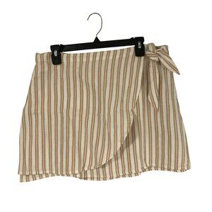 Madewell Striped Wrap Mini Skirt Beige White 100% Cotton Size L